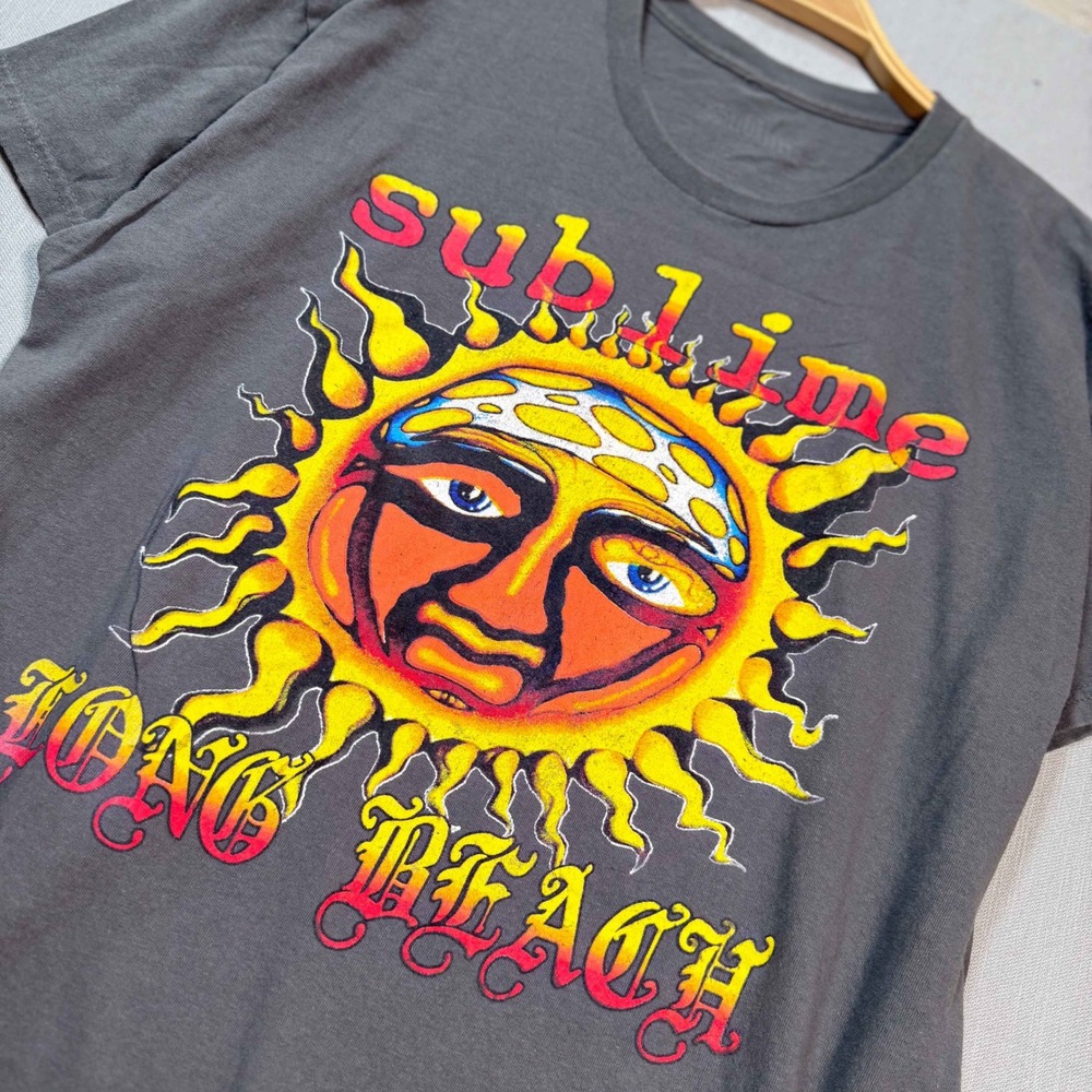 Sublime Long Beach Sun Graphic T-Shirt Charcoal Grey Mens Large Band Tee